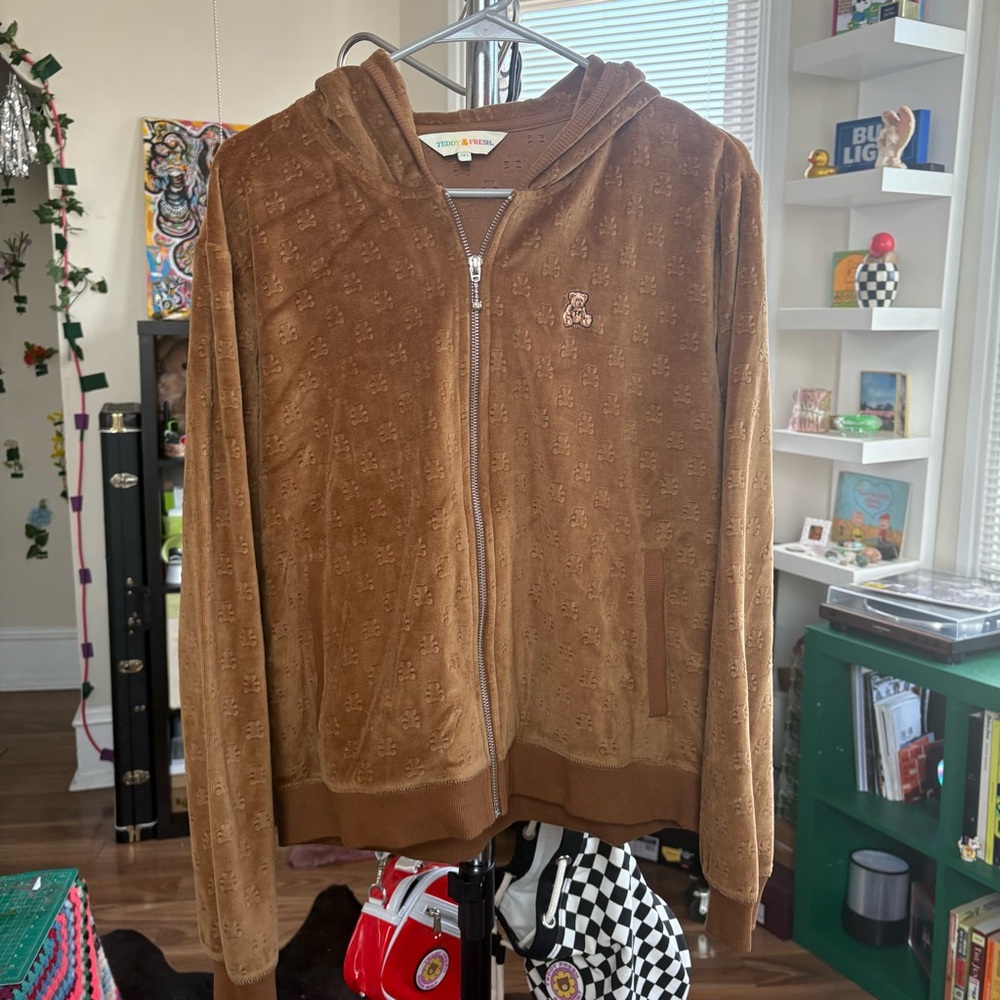 Teddy Fresh Velour Brown Cropped Zipup Hoodie